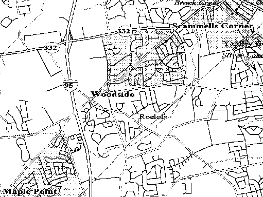 [scanned map showing Roelofs, Pennsylvania (USA)]