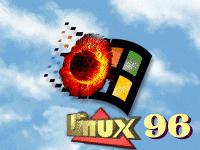 [`Linux 96' as asteroid crashes into Microsoft logo]