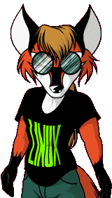 [cartoon fox-babe wearing shades, jeans and black Linux t-shirt]