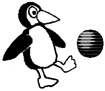 [penguin punting a Death-Star-like ball]