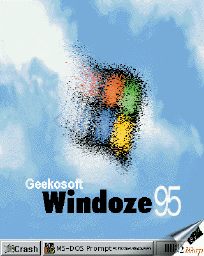 [`Windoze 95' desktop peeling away from the real background:  OS/2]