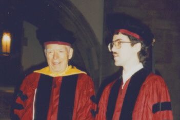 [advisor Richard Miller and newly minted Doctor Greg in Rockefeller Chapel]